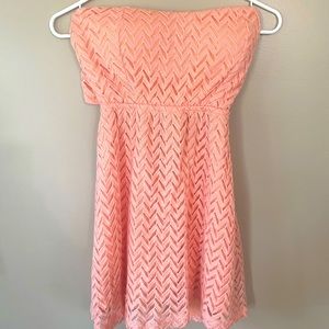Peach Strapless Mini Dress with Bow Tie Back